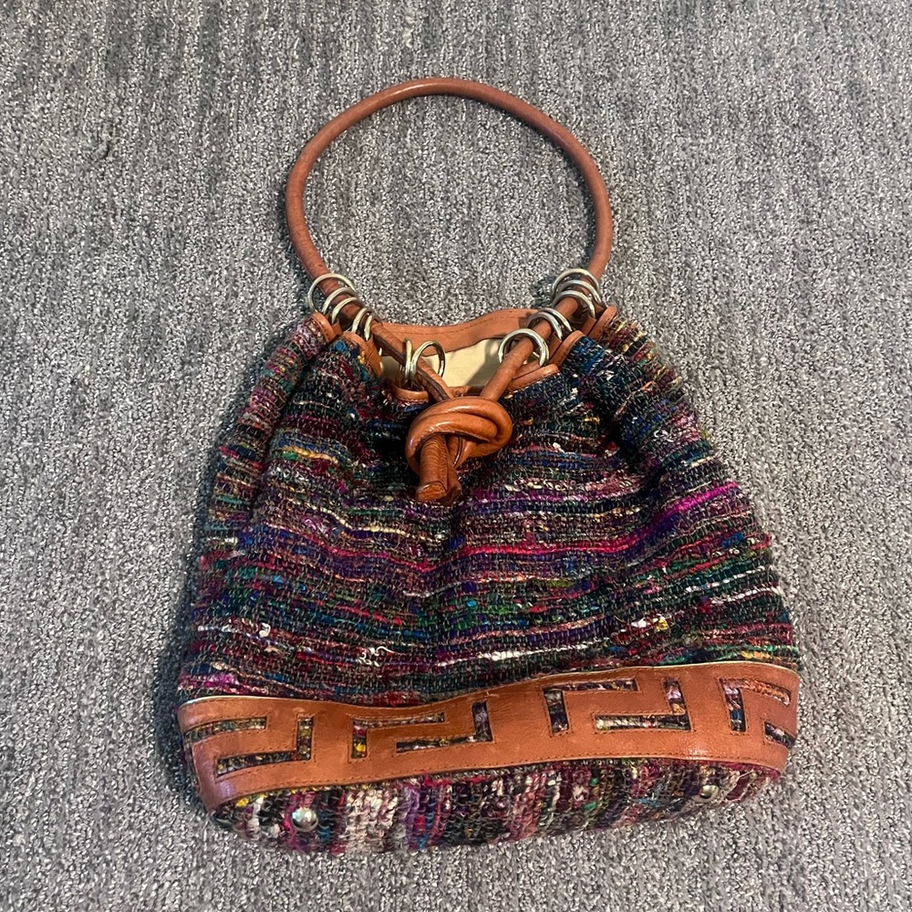 Woven Leather Boho Bucket Bag Made in Italy